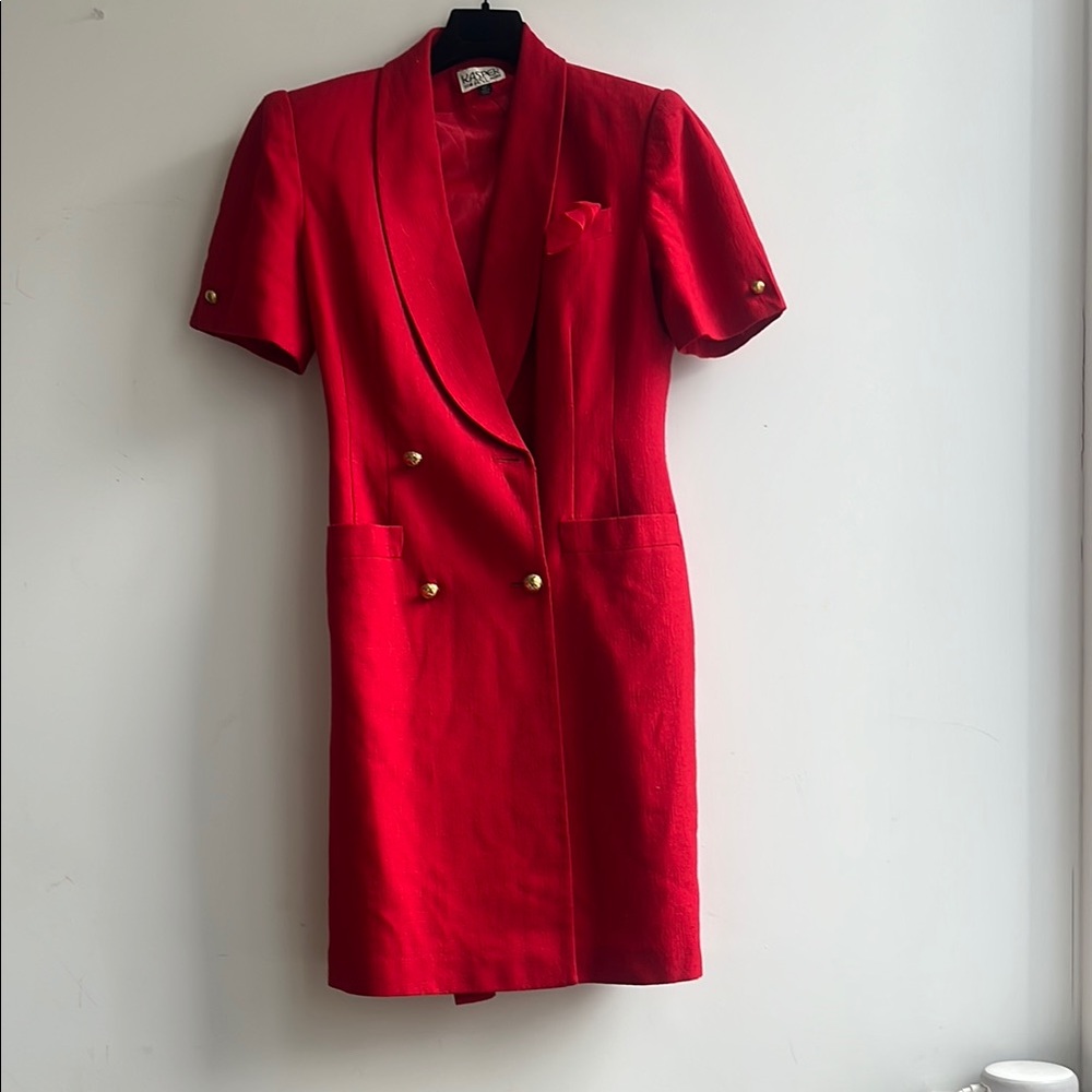 Elegant Red Double-Breasted vintage Dress